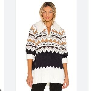 Show Me Your Mumu Sun Valley Sweater Womens M Fair Isle Faux Sherpa Quarter Zip